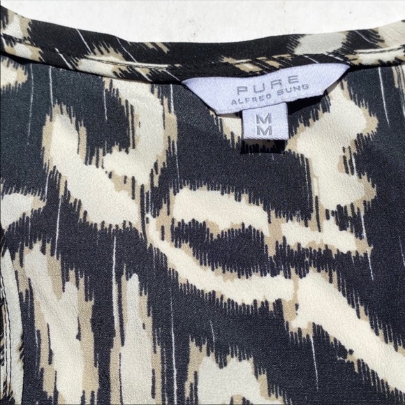 🎉2/20 Alfred Sung Front Pocket Blouse Tank Leopard Print Shirt Abstract Top - Picture 4 of 10